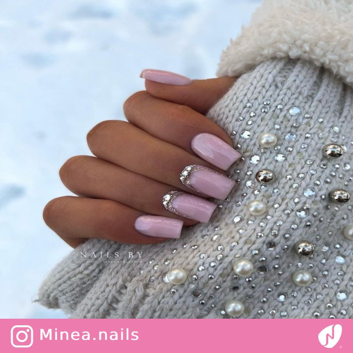 Winter Soft Pink Nails with Glitter